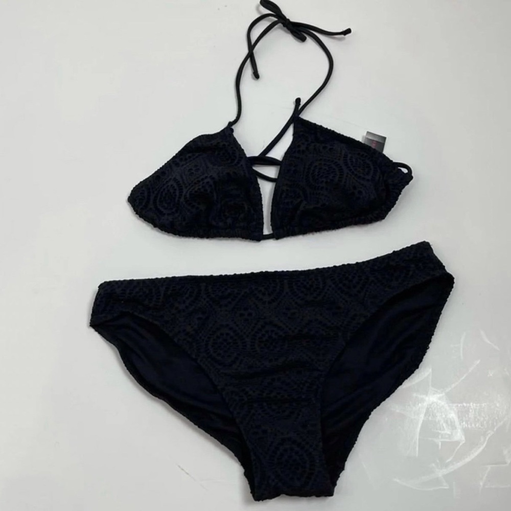 Elegant Black Lace Cutout Strappy Bikini Set